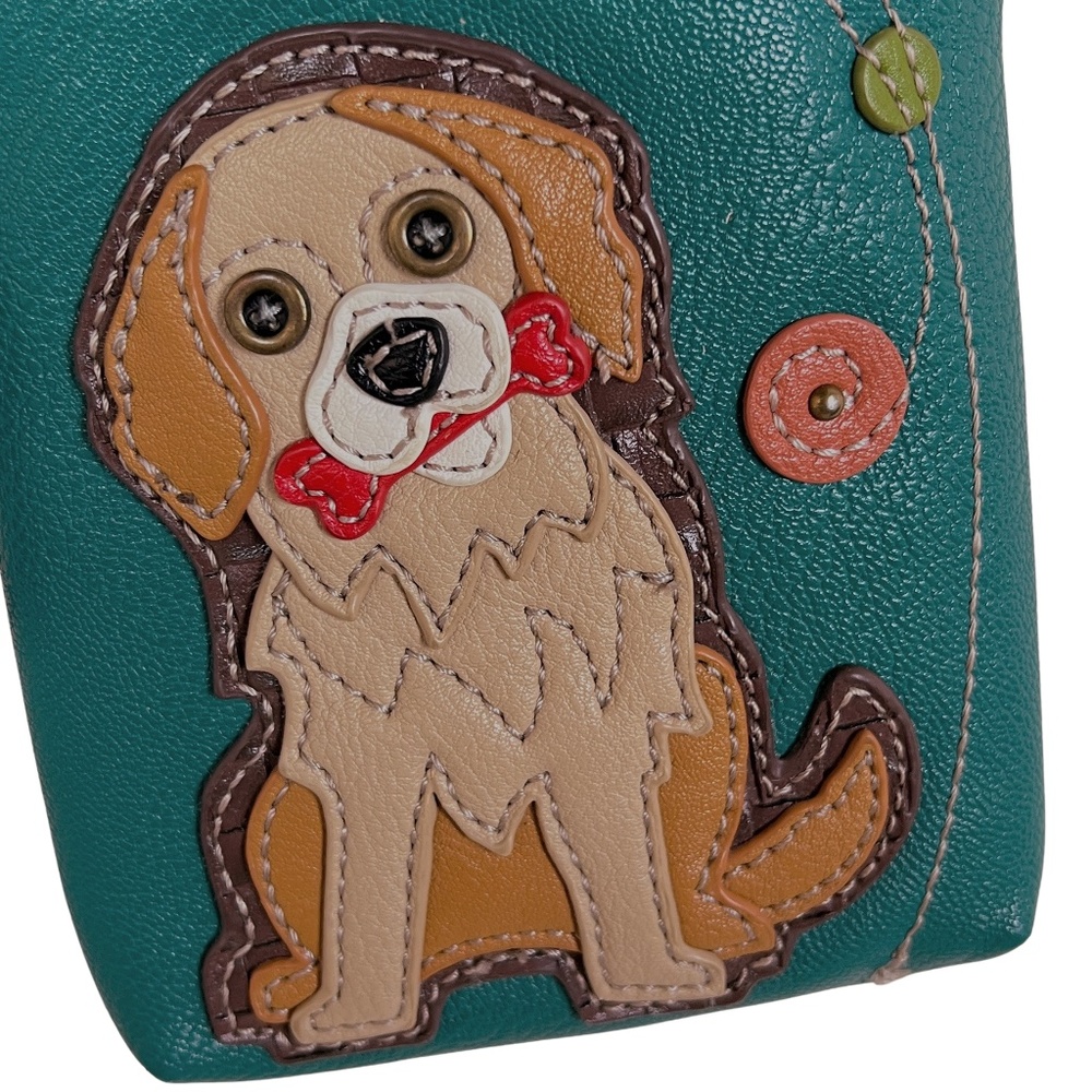 CHALA Crossbody Cell Phone Purse Teal Vegan Pebbled Leather Dog With a Bone - Picture 9 of 14